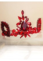Дизайнерска кристална корона в червено за сватба и бал Absolute Red Rose by Rosie